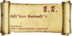 Bábin Radomér névjegykártya